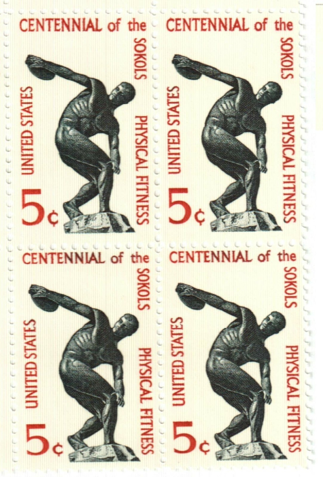 PHYSICAL FITNESS SOKOLS-Block of 4 Collectible Unused 1965 Stamps–FREE SHIPPING