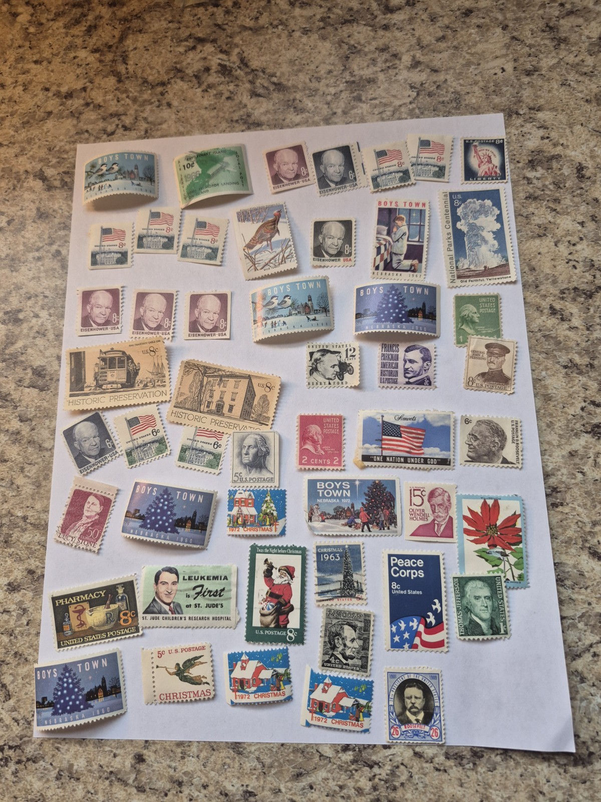 50 Mint condition US postage stamps. Various denominations 1940s,1950s,1960s