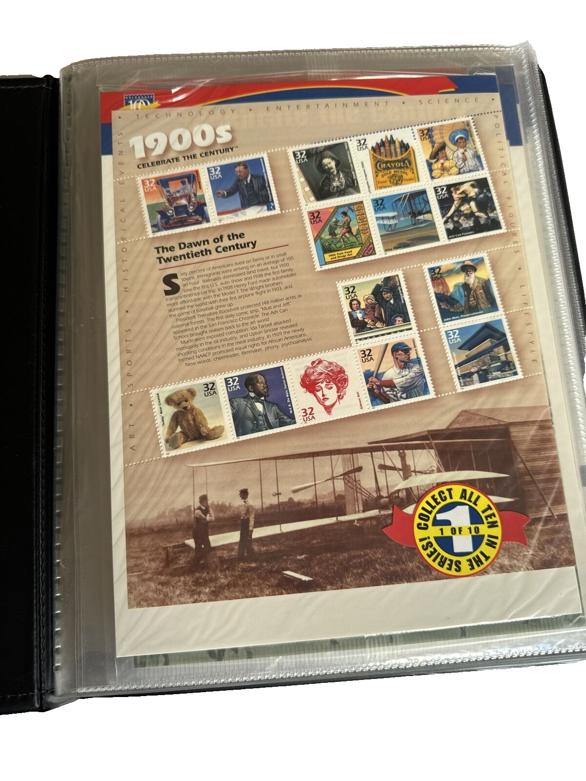 Celebrate the Century USPS Stamps 1900s-1990s In Binder USPS 10 Page Set