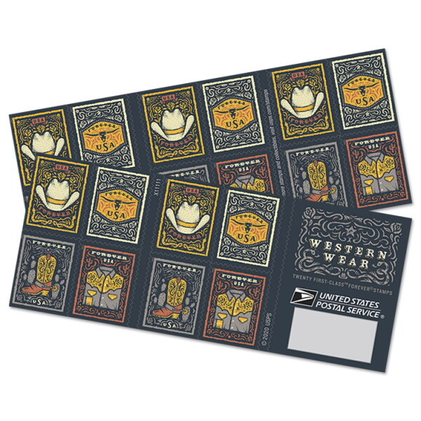 USPS New Western Wear Booklet of 20 FOREVER STAMPS