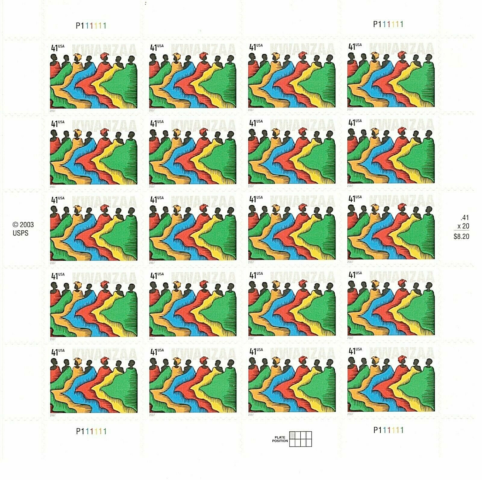 Three Panes x 20 = 60 of KWANZAA 41¢ African-American Holiday US Stamps USA 4220