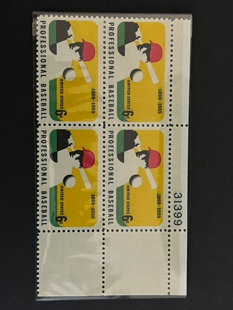 Scott #1381. 1969. 6c Professional Baseball plate block of 4. MNH.