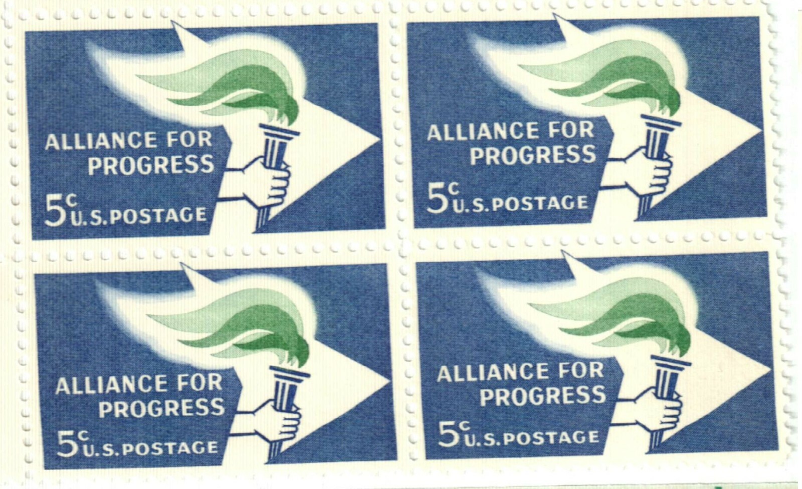 ALLIANCE FOR PROGRESS–Block of 4 Collectible Unused 1963 Stamps–FREE SHIPPING