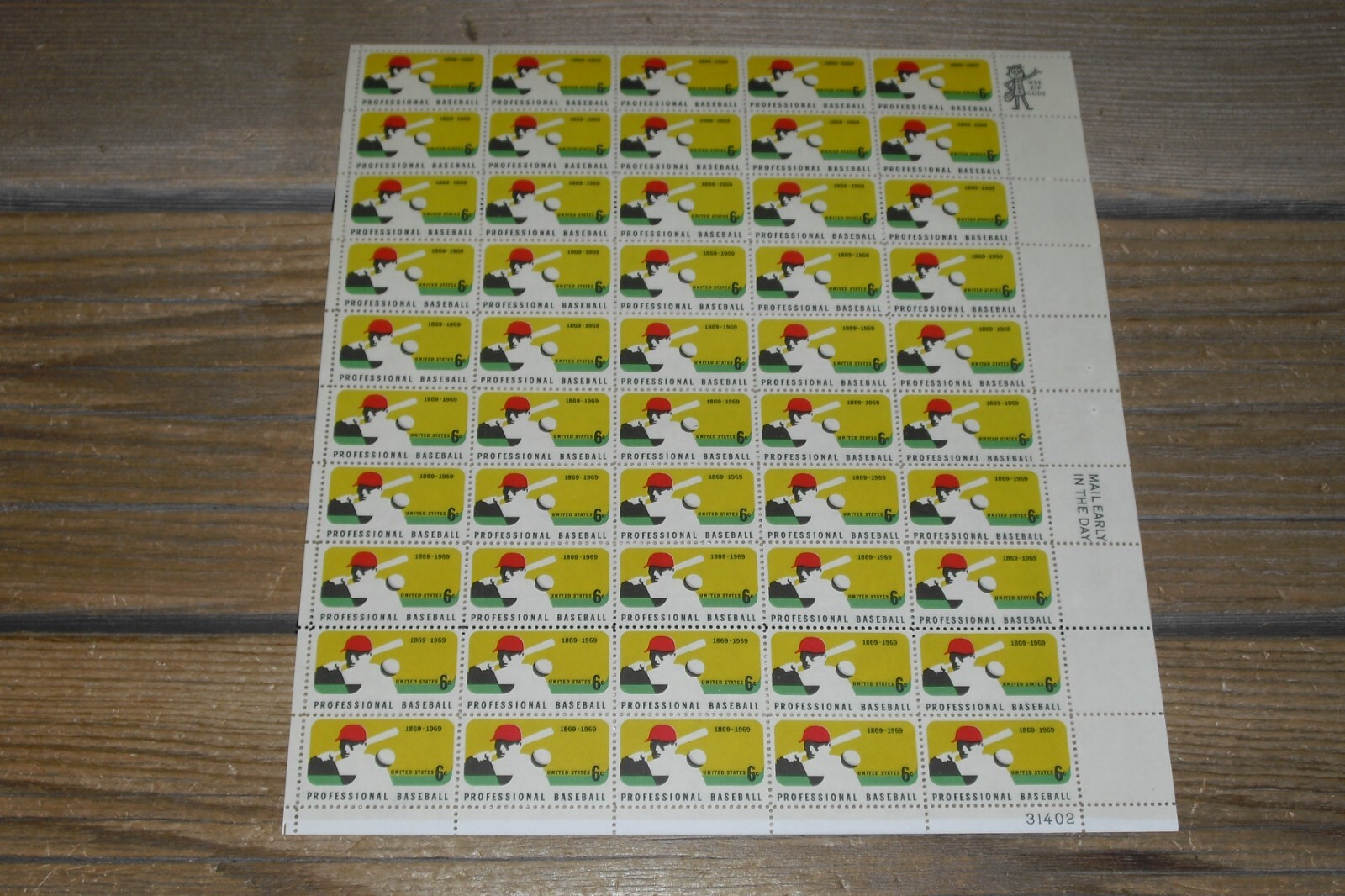 Vintage Complete Pro Baseball Commemorative Postage Stamp Sheet Original Gum