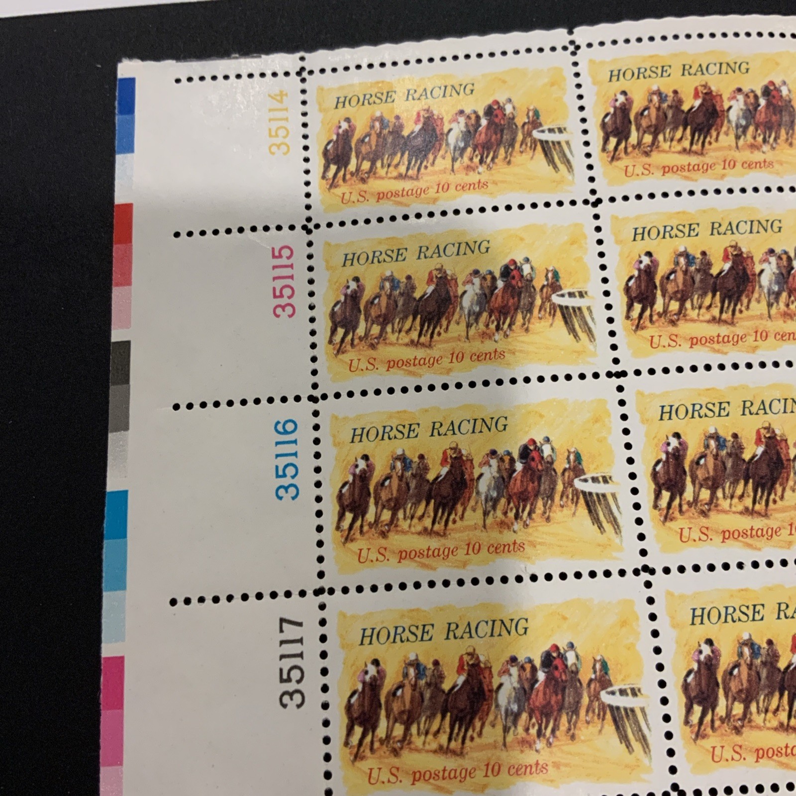 1974 US Scott #1528, 10c Horse Racing Postage Stamps, MNH Block of 20