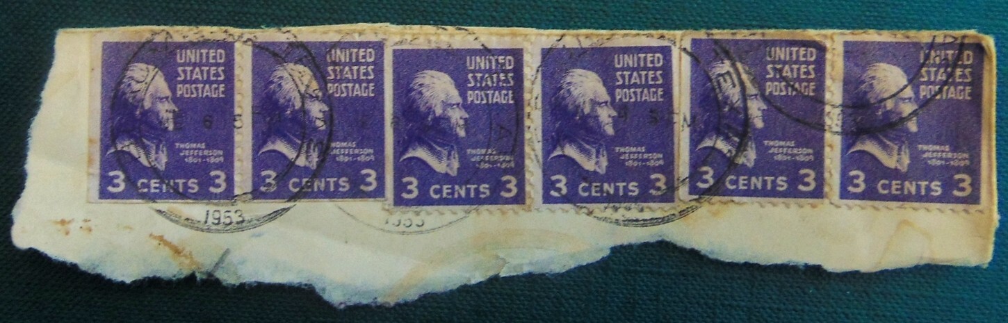 Vintage US stamps 3 cent Thomas Jefferson 1932 #807 Perforated Error