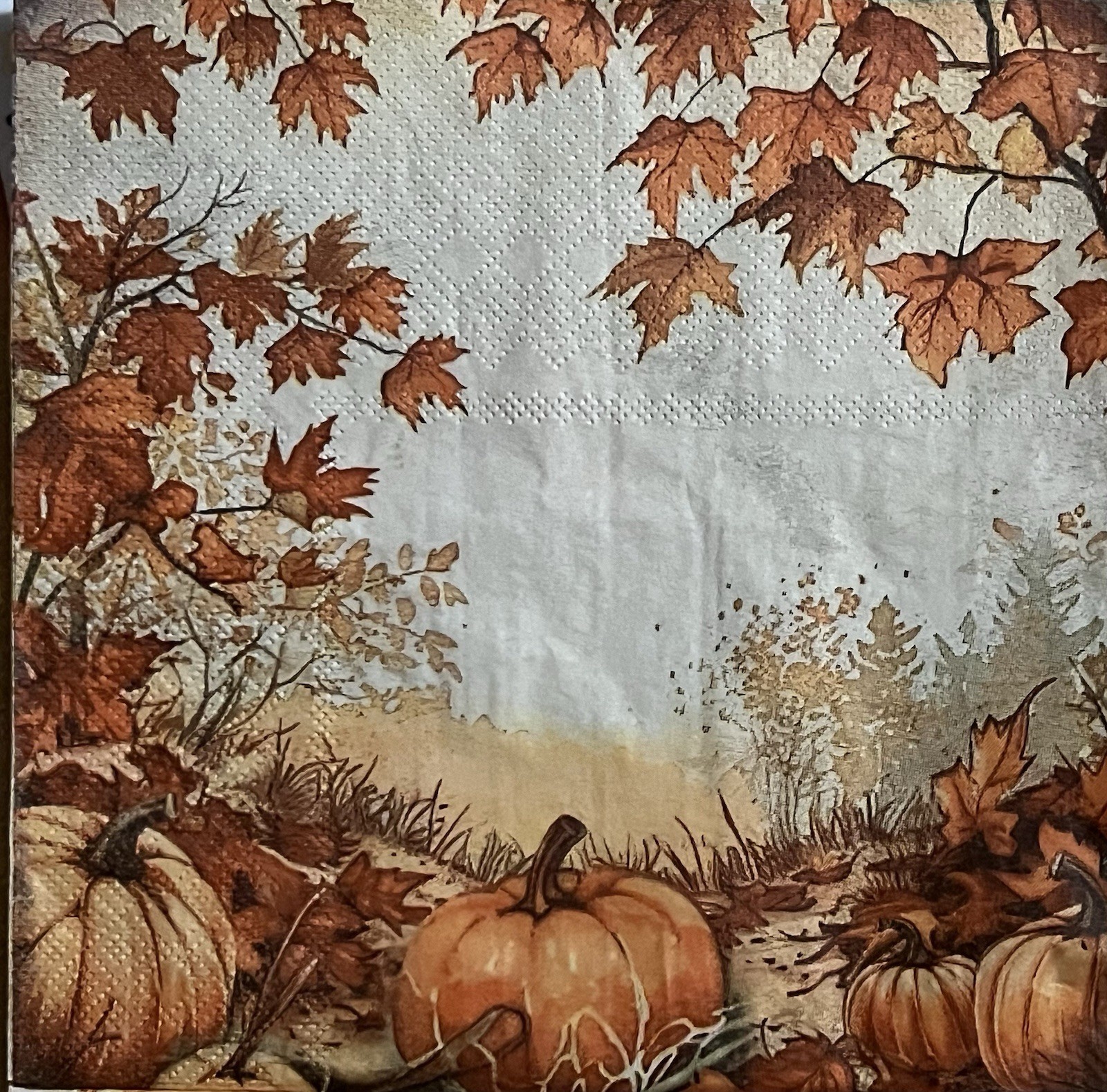 Three Individual Napkins Decoupage W/4 Fall Scenes/truck/Pumpkins Autumn Maple