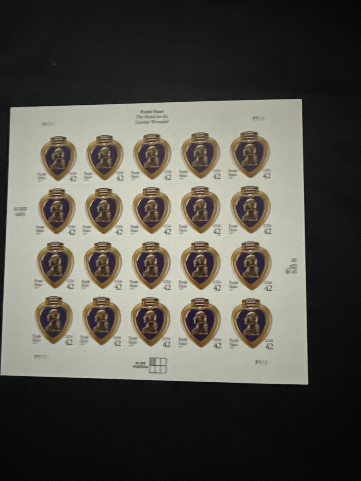 USA SC # 4264 Purple Heart , Sheet Of 20, MNH