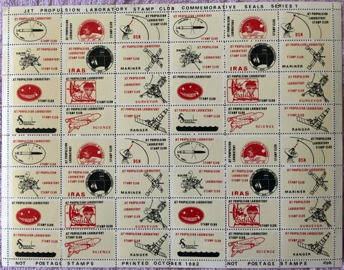 Jet Propulsion Laboratory Stamp Club Commemorative Seals Series 1 COMPLETE Sheet
