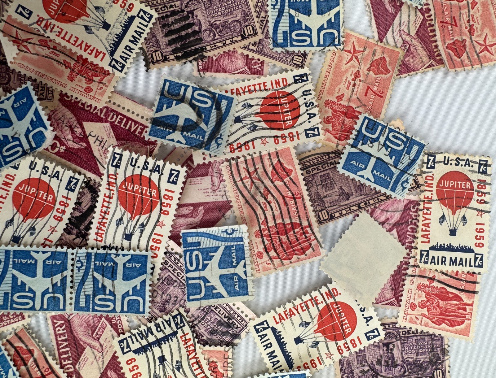 Canceled Vintage 1950s US Airmail Special Delivery and Commemorative Stamp Lot