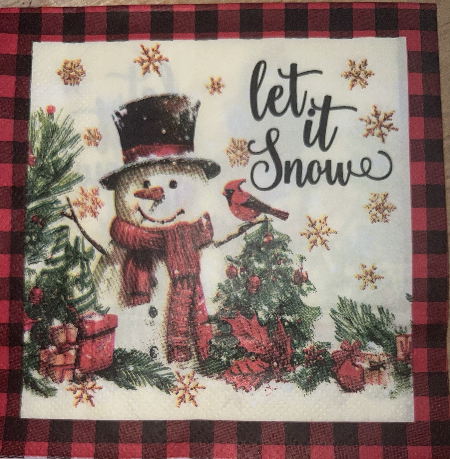 Two Paper BEVERAGE Decoupage Art Craft Napkins Christmas Snowman /trees 5×5