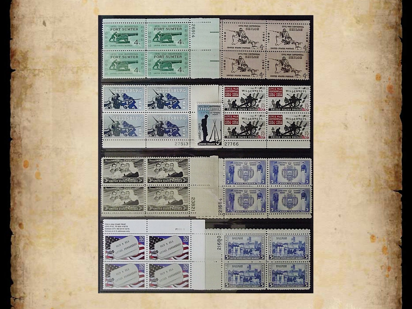 US Postage Stamps Face Value $45+ Unused Lot #12 Sheets Blocks Military History