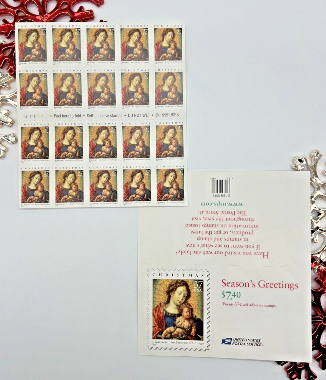 Scott #3675a Madonna & Child 2 Books of 20 = 40 Stamps 37¢ Christmas FV$14.80