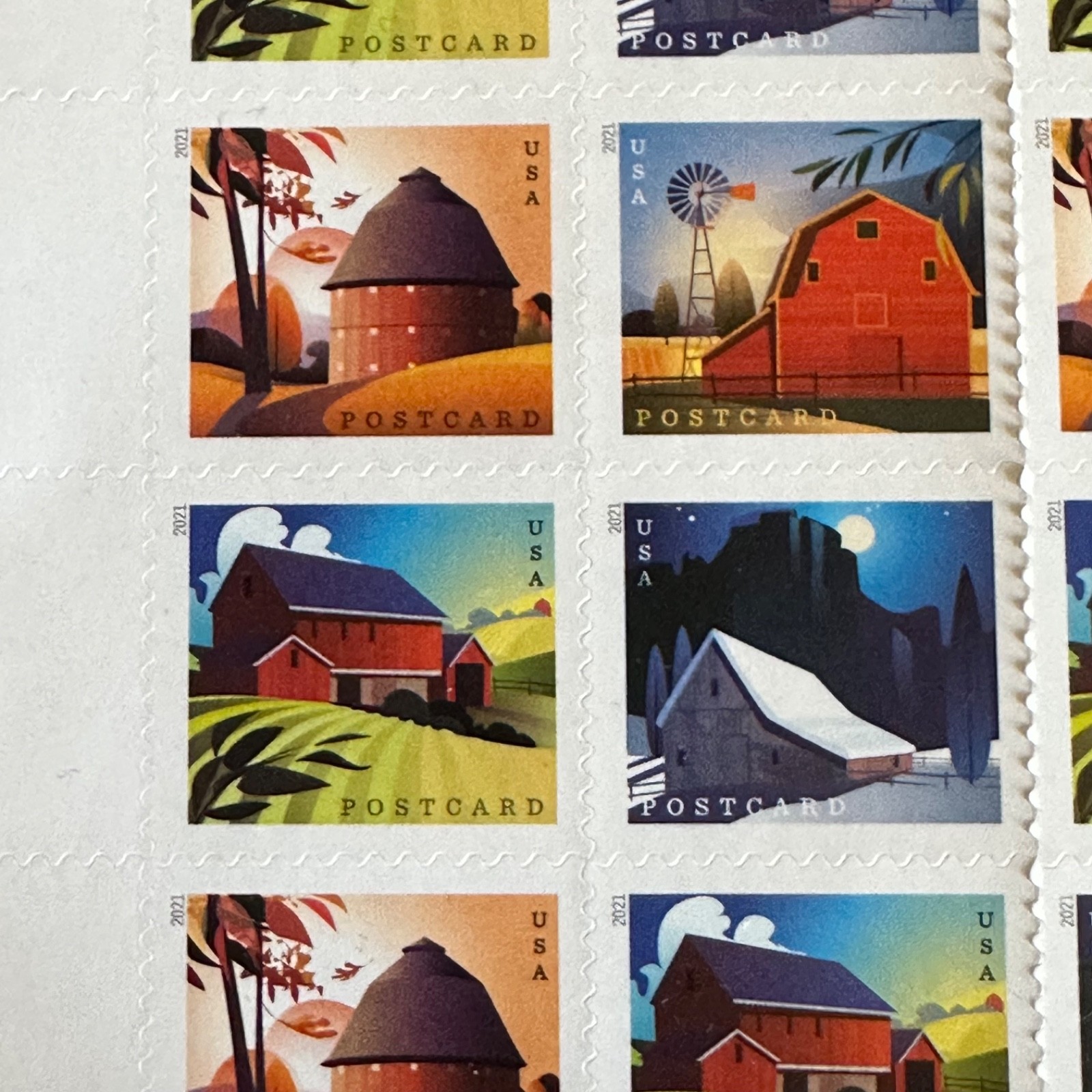 2021 USPS Barn POSTCARD Forever Postage Stamps – Sheet of 20 Stamps MNH