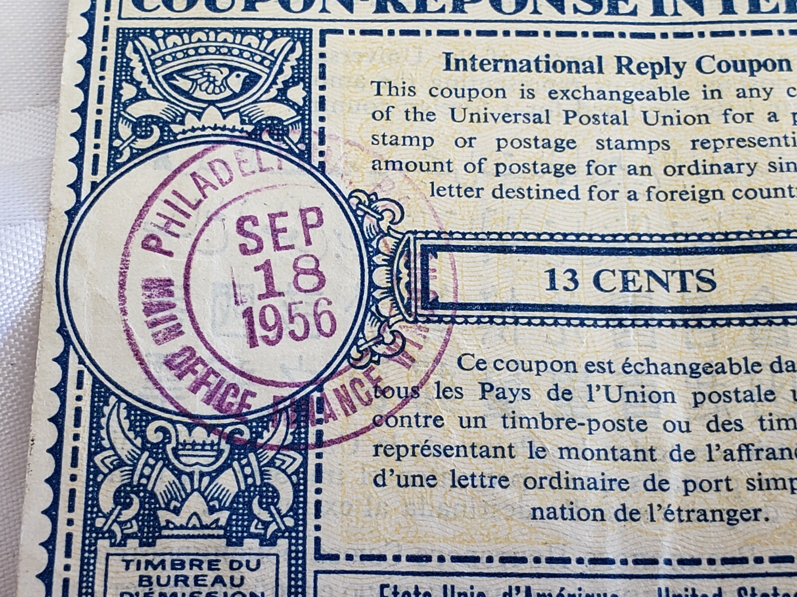 1956 COUPON REPONSE INTERNATIONAL POSTAGE COUPONS POST OFFICE POST USA VINTAGE