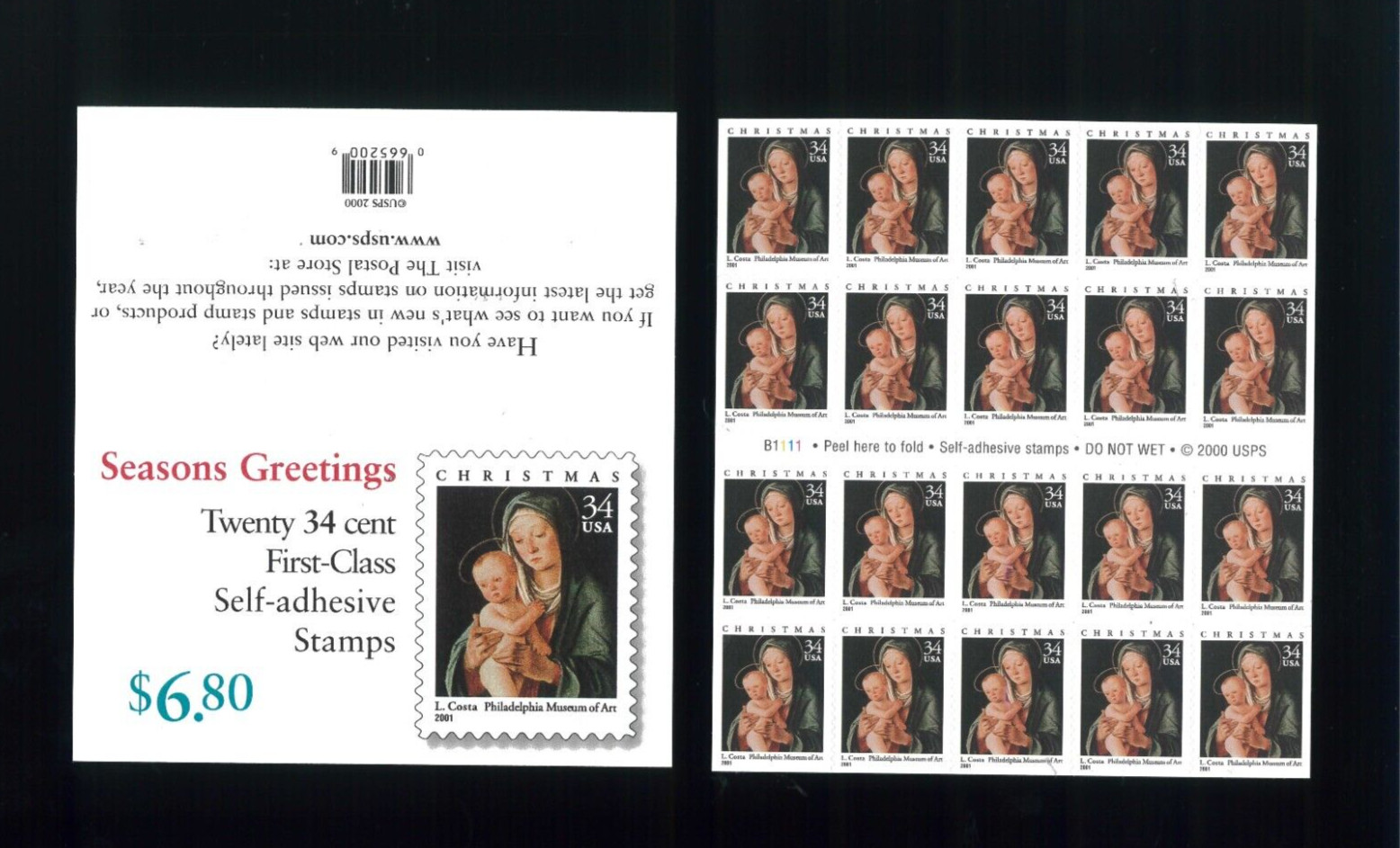 United States 34¢ Costa Madonna & Child Postage Stamp #3536 MNH Full Sheet