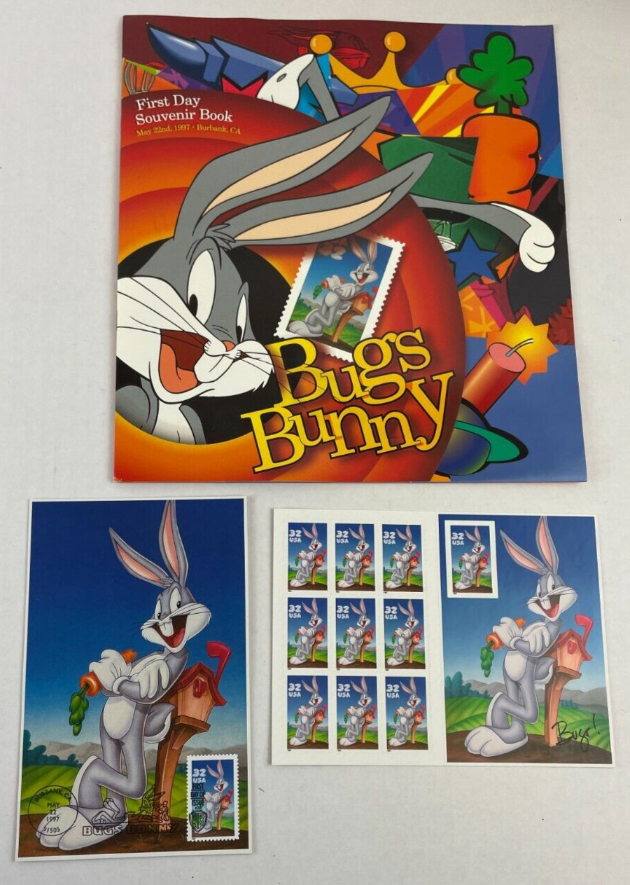 Bugs Bunny Stamps Stamp Book & Postcard, & Book 1997 Looney Tunes NEW