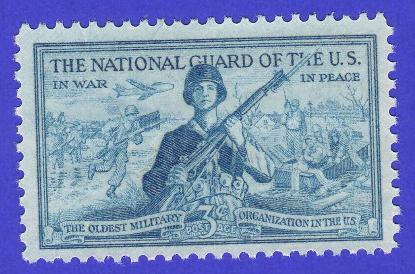 1953 NATIONAL GUARD STAMP THE U.S. OLDEST MILITARY 3c BLUE UNUSED POSTAGE MNH