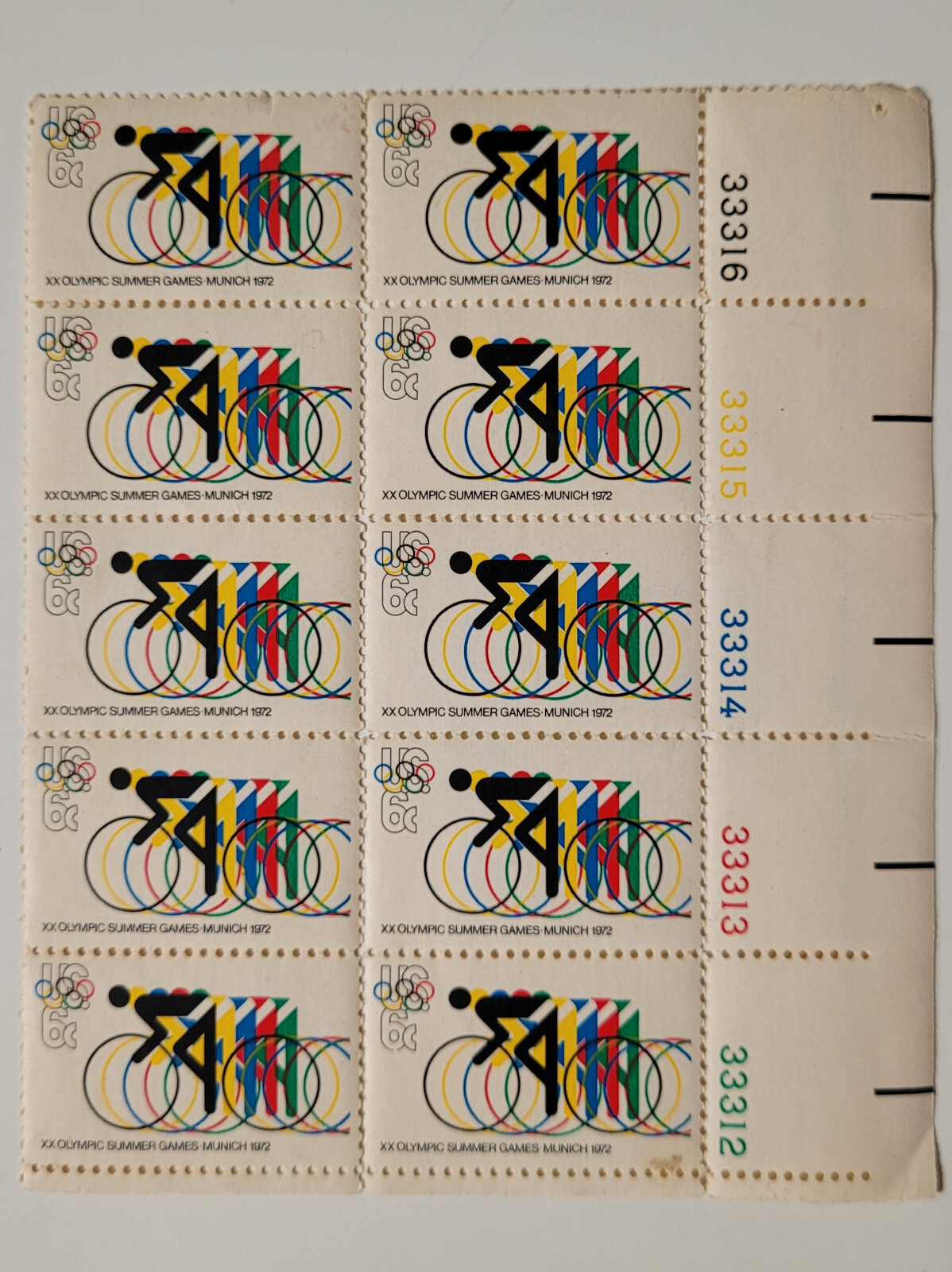 US Stamp 1972 11th Summer Olympics Bicycling Block of 10 Scott #1460 MNH