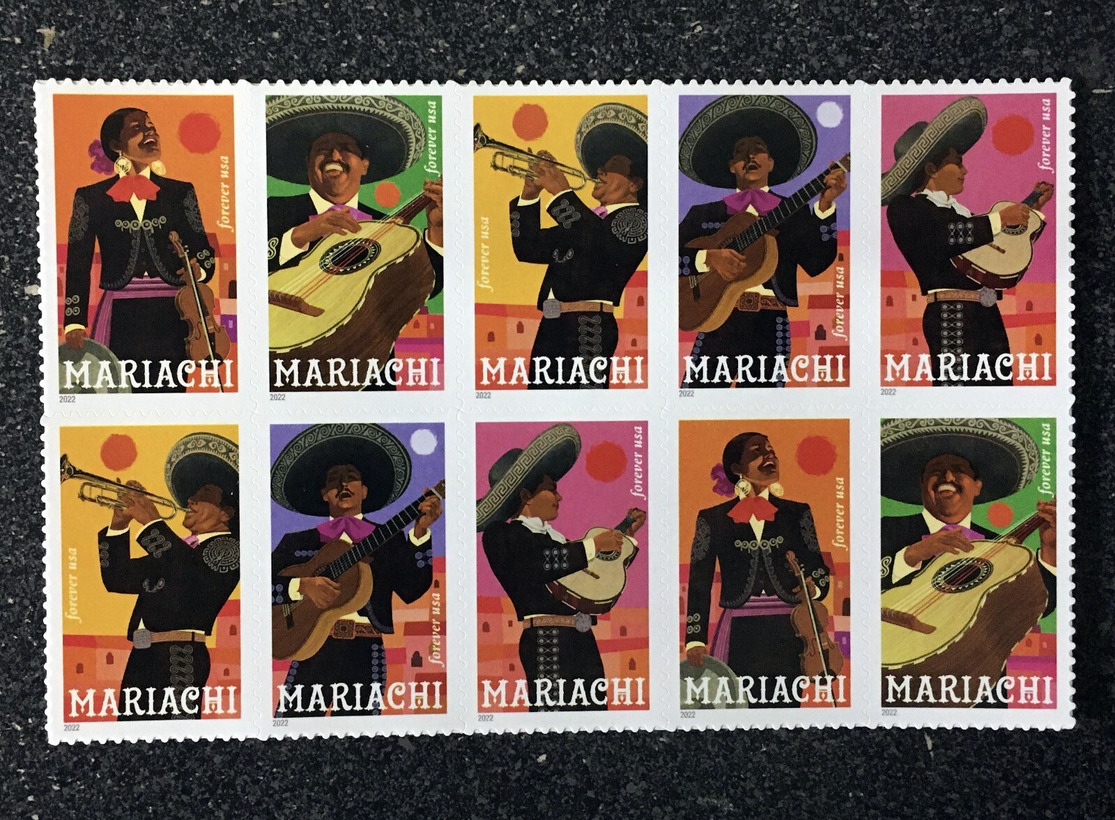 2022USA #5703-5707 Forever Mariachi – Block of 10 mint postage mexican