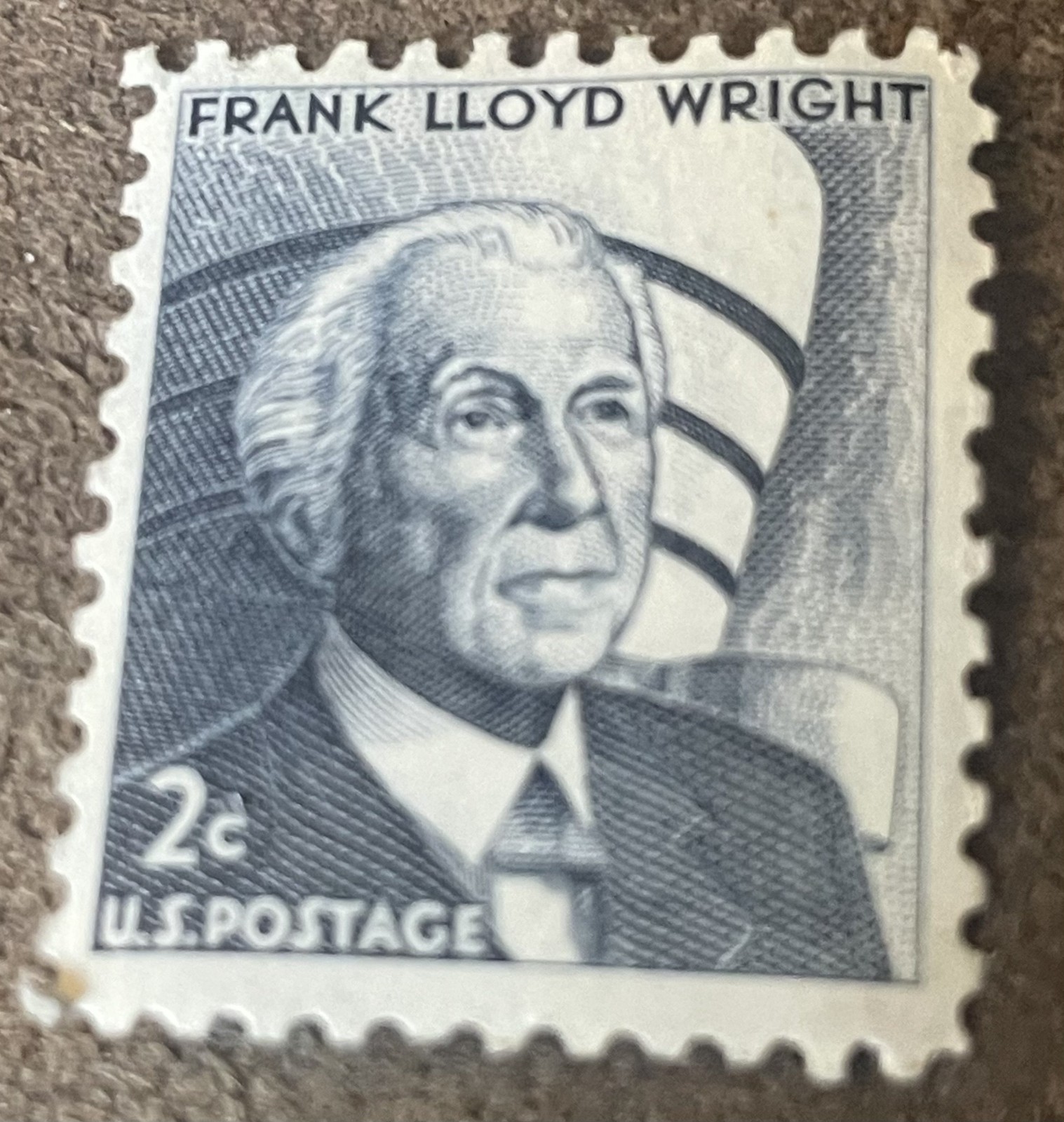 Rare Frank Lloyd Wright 2cent stamp, never used with original glue.