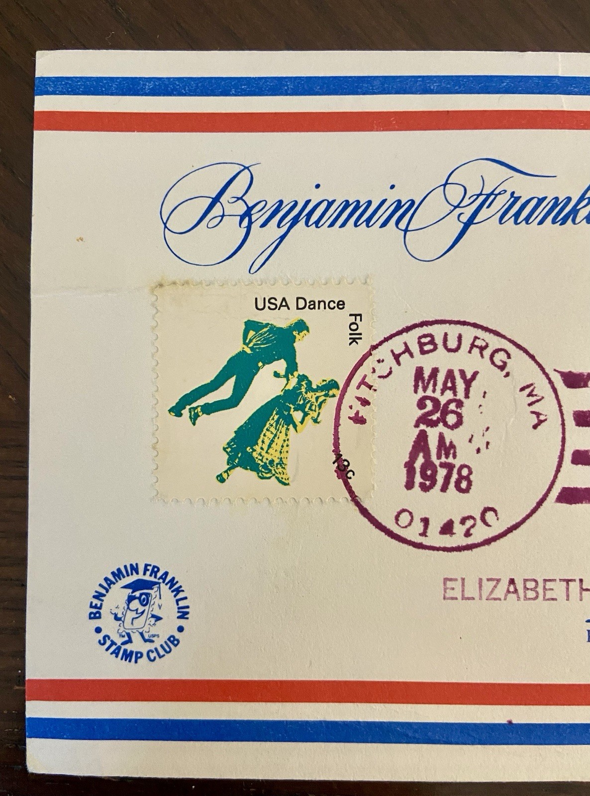 USPS Benjamin Franklin Stamp Club May 26, 1978 Stamp Postmaster Signed