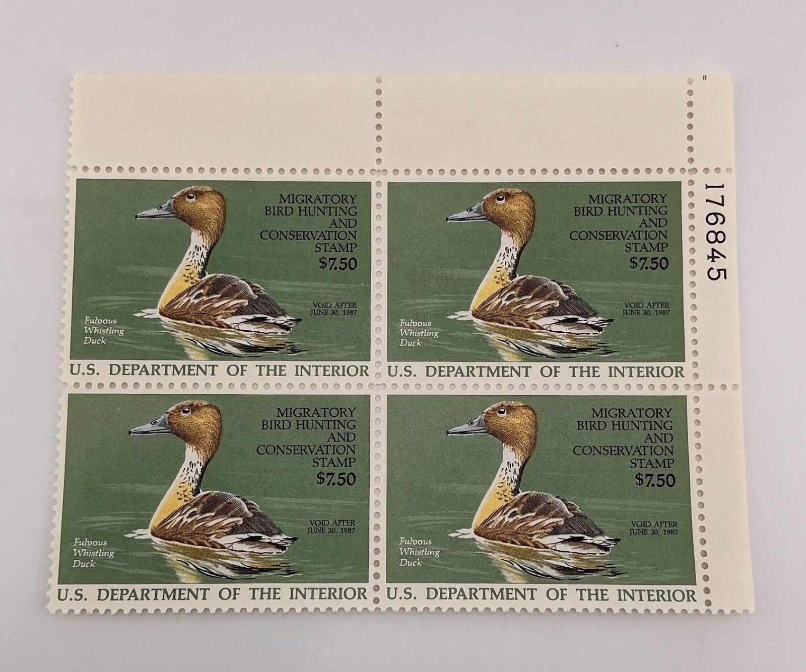1986 US Federal Scott #RW53 Fulvous Whistling Duck Block of 4 MNH