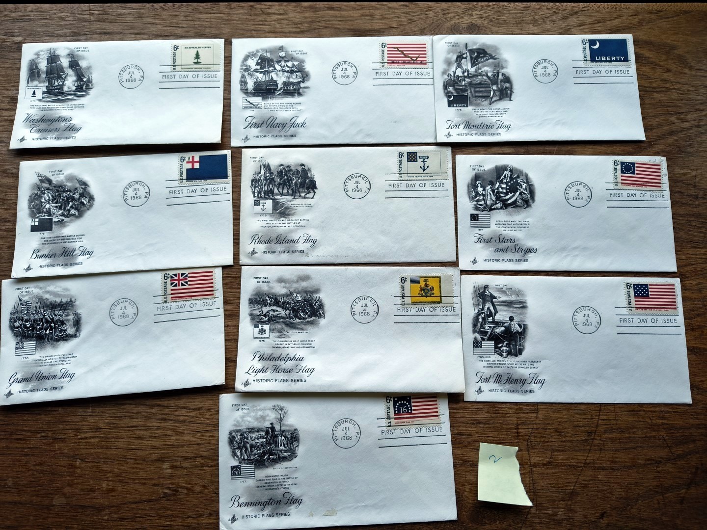 Lot of 10 1968 FDCs: #1345-1354 6c Historic Flags (Set of 10 stamps) b