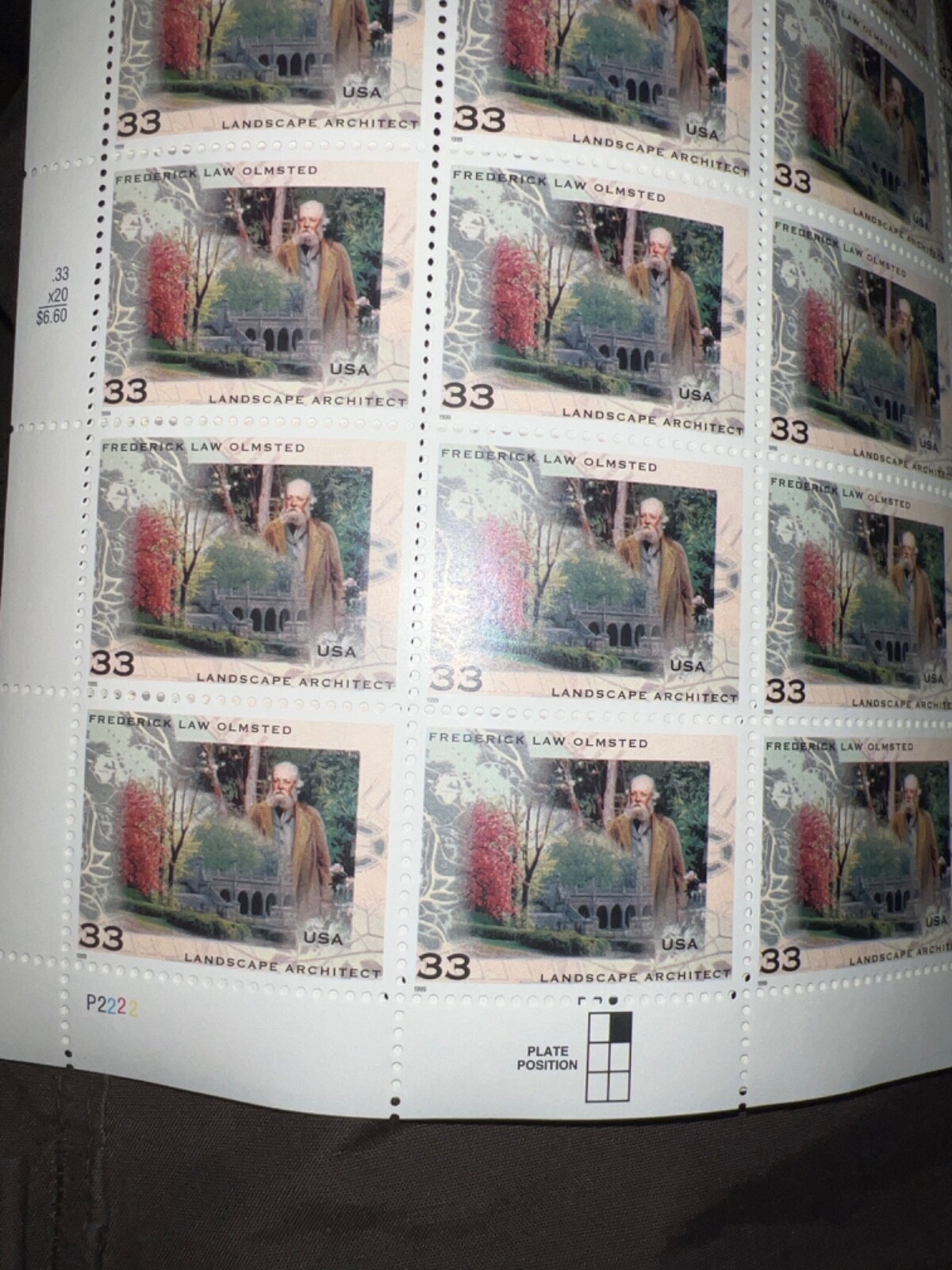 See Photos. US stamps SC# 3338 Fredrick Law Olmsted 33c Sheet of 20 MNH