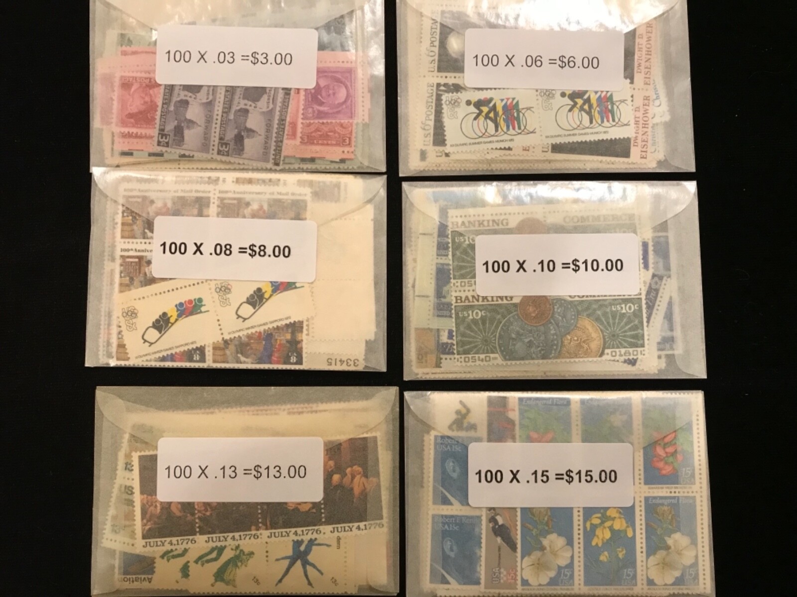 US MINT POSTAGE $66.00 face value collection with 100 each mix Denominations