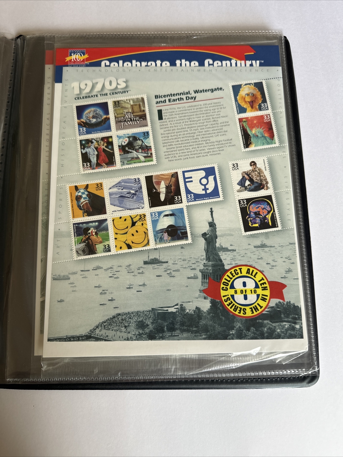 Celebrate the Century USPS Stamps 1900s-1990s In Binder USPS 10 Page Set