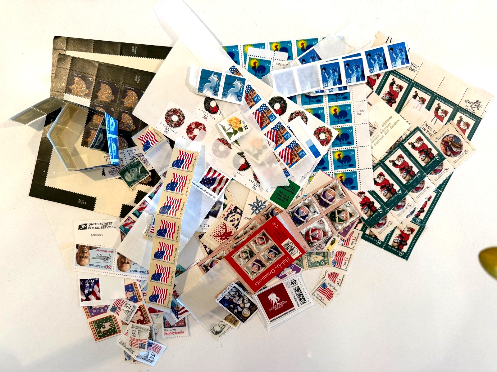 Unused lot of Multiples & Strips & Singles of US Postage Stamps Face value $90+