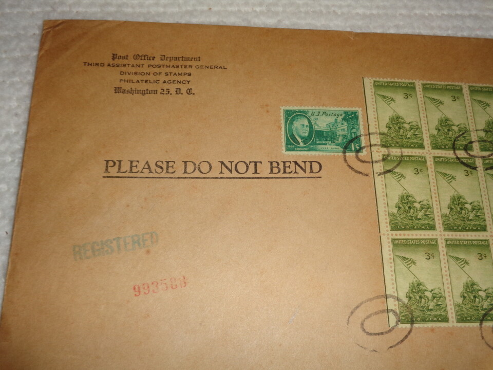 1946 Post Office Department Philatelic Agency Envelope 15 Iwo Jima Stamps