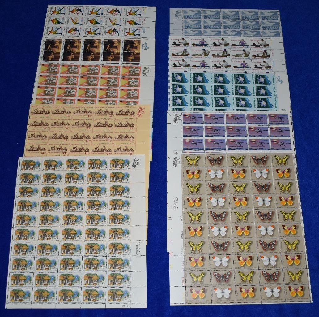 Ten U.S. Postage Full Mint 13 Cent Sheets from the 1970’s Olympics, Butterflies