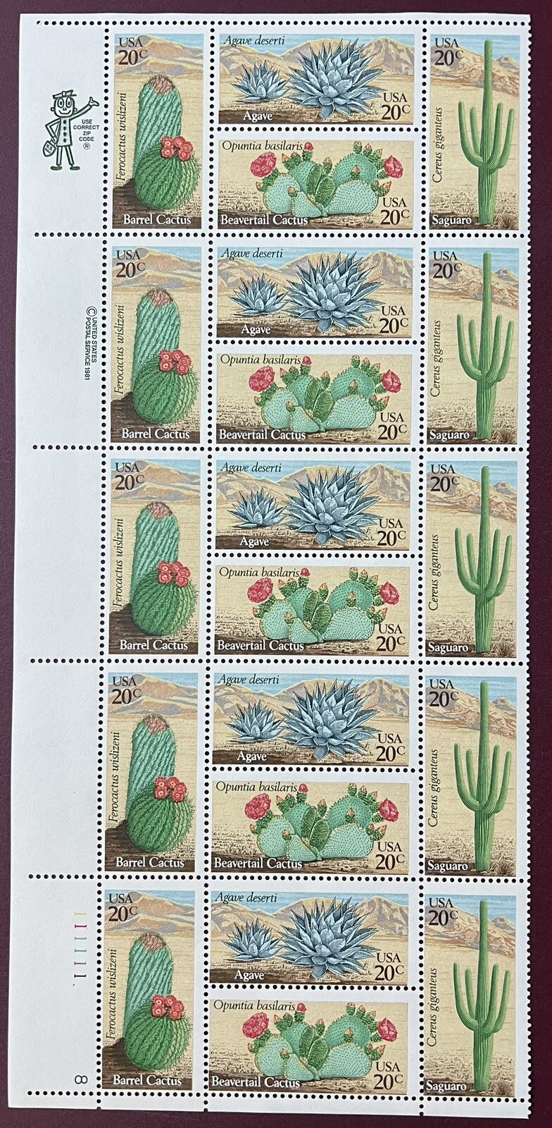 Desert Plants – Scott 1942-1945 – Plate block strip of 20 – MNH – Free Shipping
