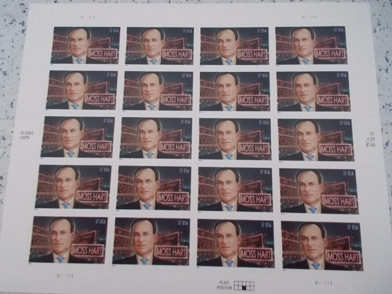 #3882 MOSS HART Sheet of 20 37 CENT STAMPS 2003/2004 MNH Free Shipping