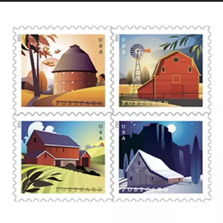 American Barns Pane of 20 Postcard Rate Forever Stamps