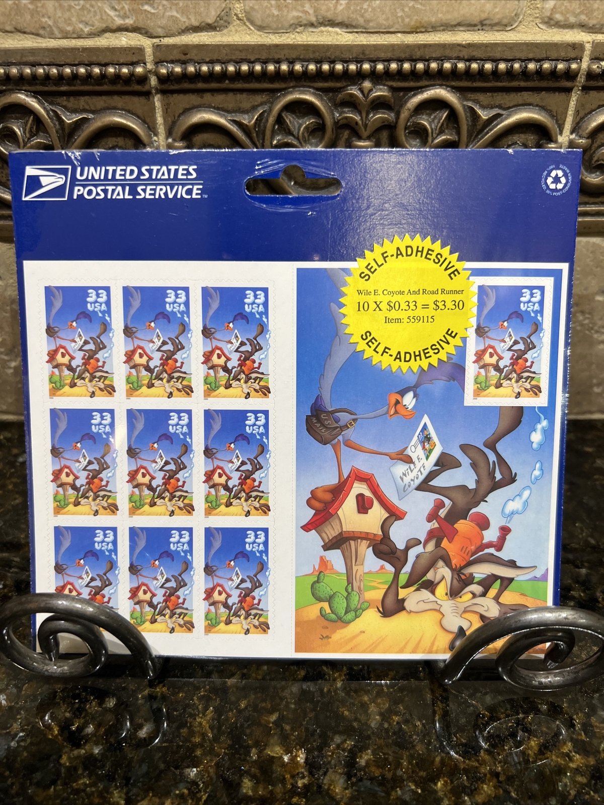 US POSTAGE STAMPS CELLOPHANE SHEET OF 10 “WILE E. COYOTE & ROAD RUNNER” .33 CENT
