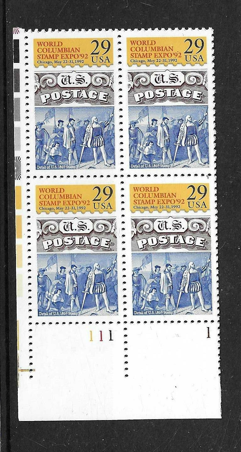 USA SC # 2616 World Columbian Stamp Expo 1992 – Plate Number BLK4 .MNH