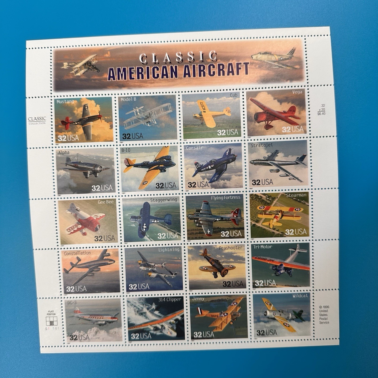 US Scott #3142 Classic American Aircraft 1997 5 Sheets Of 20 34 Cent Stamps