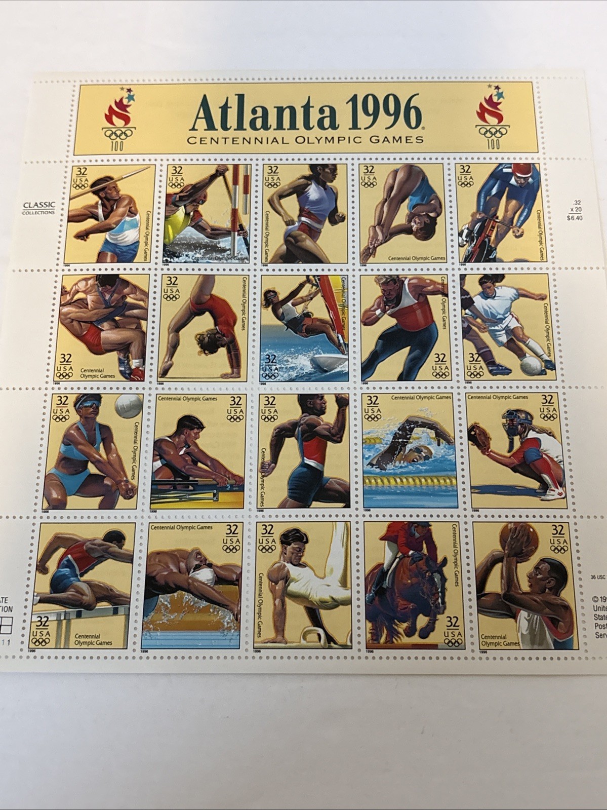 US STAMPS SCOTT # 3068 SHEET OF 20 ATLANTA 1996 GAMES STAMPS 32 CENTS – MNH