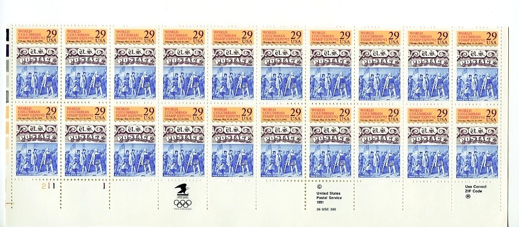 USPS 29¢ World Columbian Expo ’92 Chicago Mint Sheet of 20 Stamps. SC #2616 MNH