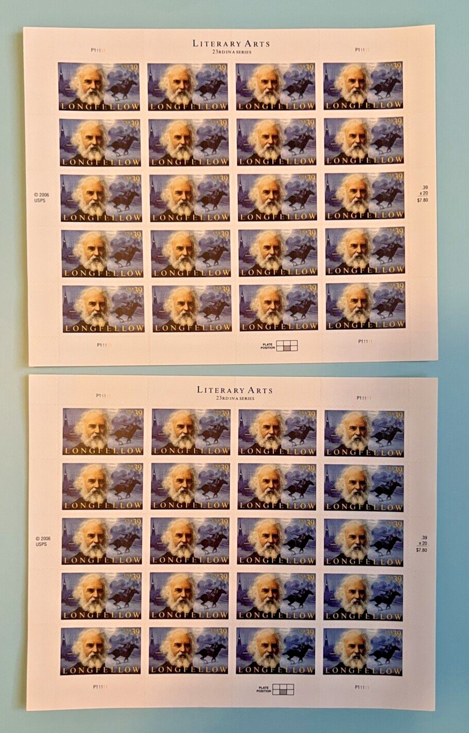 SCOTT #4124 | LONGFELLOW Literary Arts 39¢ | 2 SHEETS = 40 STAMPS – FV$15.60