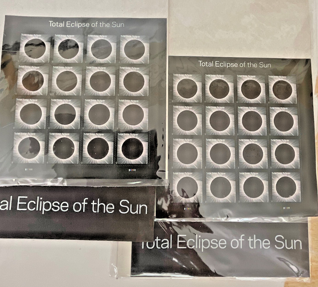 Postage Stamps Collection; 8 Lg Envelopes w Pamphlet & Stamps; Total Eclipse +