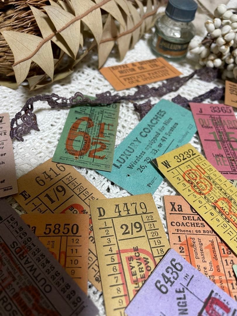 Vintage bus block ticket collection overseas 32 sheets paper junk AA