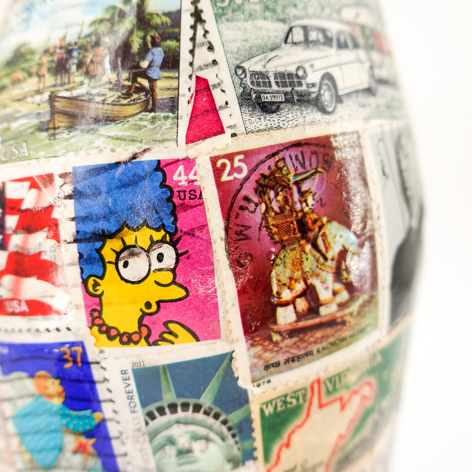 US Postage Stamp Covered Bottle Handmade Pop Culture Art “The Last One Mom Made”
