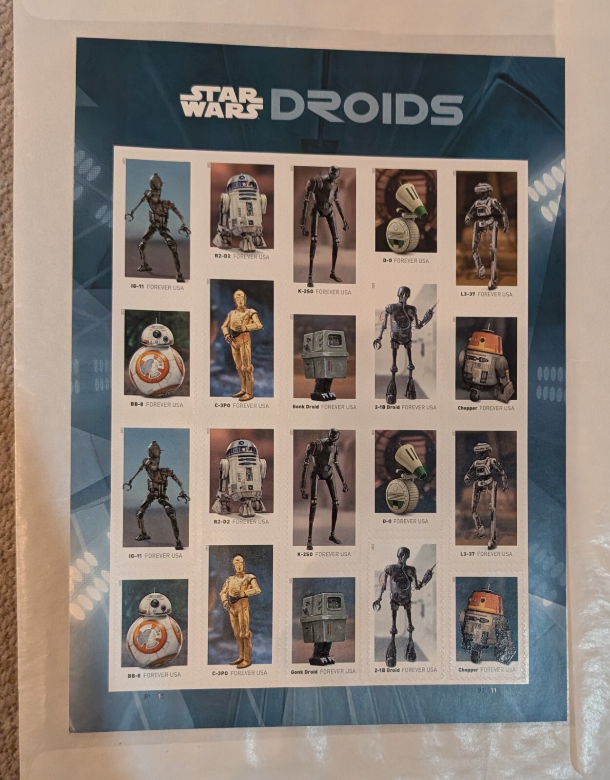 Star Wars Droids Sheet of 20 Forever Stamps US Stamps Post Office