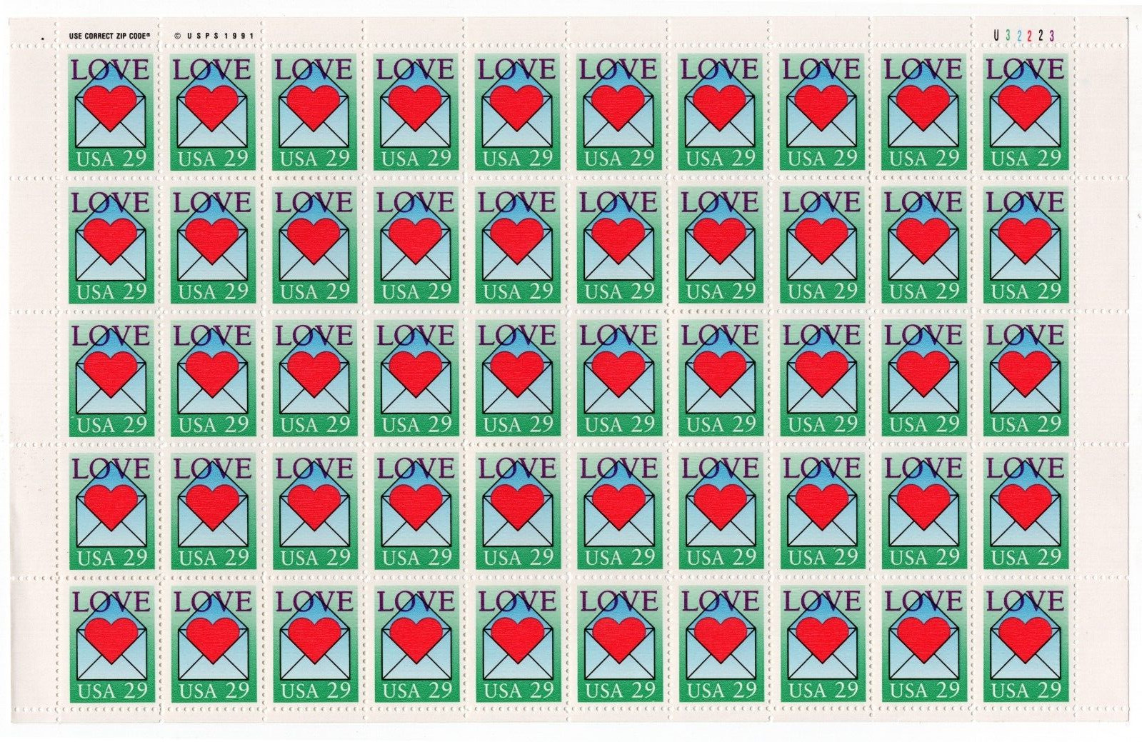 US 1992 SC 2618 29c Love Letter – Sheet of 50 MNH