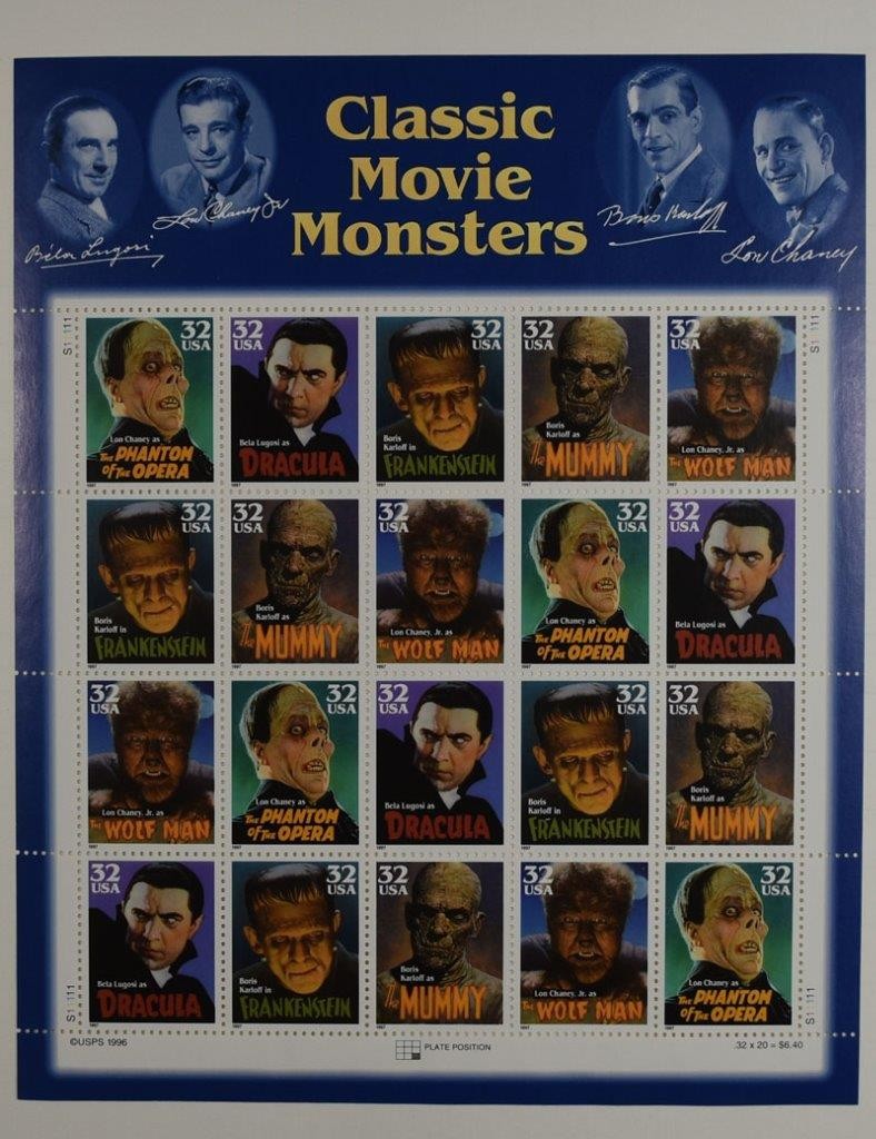 US SCOTT 3168 – 3172 SHEET OF 20 CLASSIC MOVIE MONSTERS 32 CENTS FACE MNH