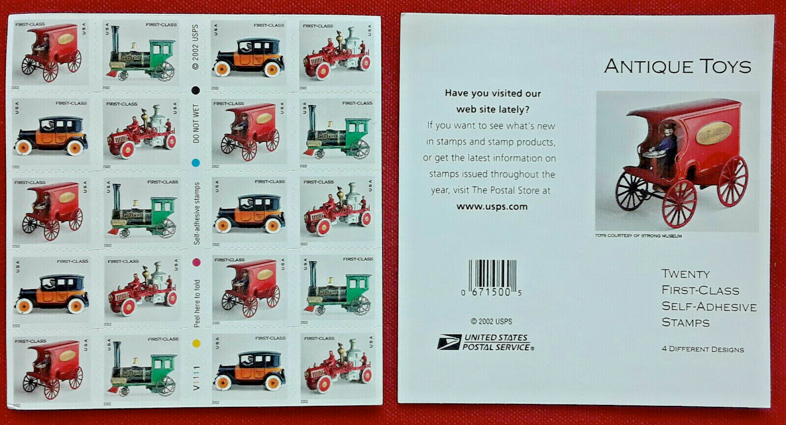 Four (4) Booklets x 20 = 80 of ANTIQUE TOYS 37¢ US Postage Stamp USA # 3642-3645